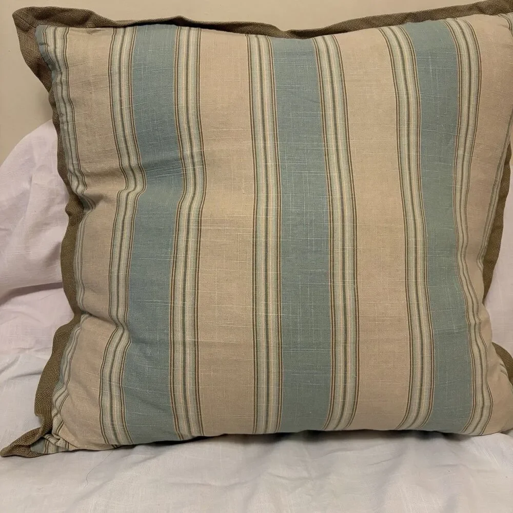Multicolored Striped Cotton Pillow Cover Size 24x24 Farmhouse Jute Trim